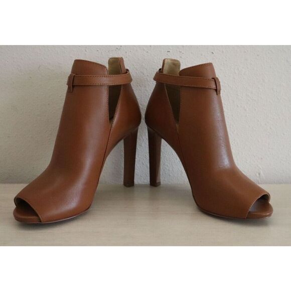 Michael Kors Women's Sz 7M Brown Lawson Open Toe Leather Stiletto Booties - Picture 1 of 12